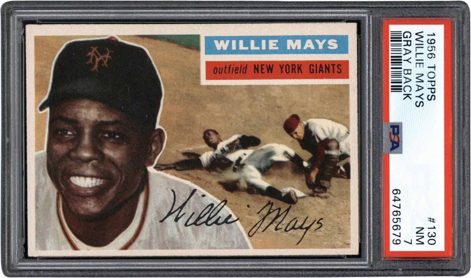 1956 Topps Baseball #130 Willie Mays Gray Back PSA NM 7