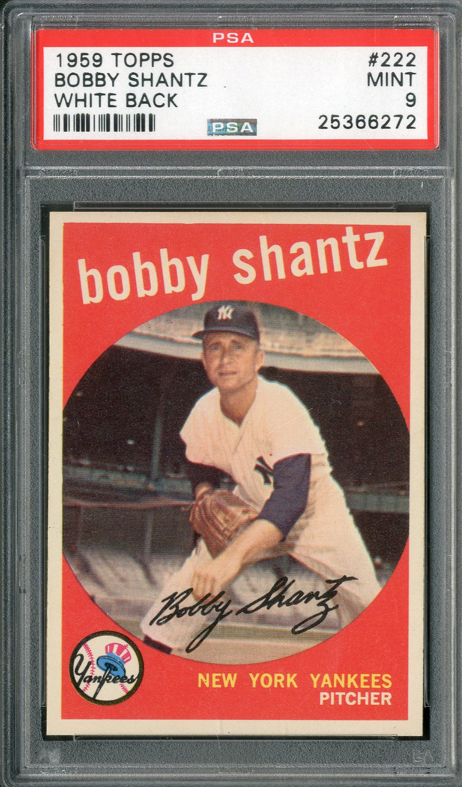 1959 Topps #222 Bobby Shantz White Back PSA MINT 9