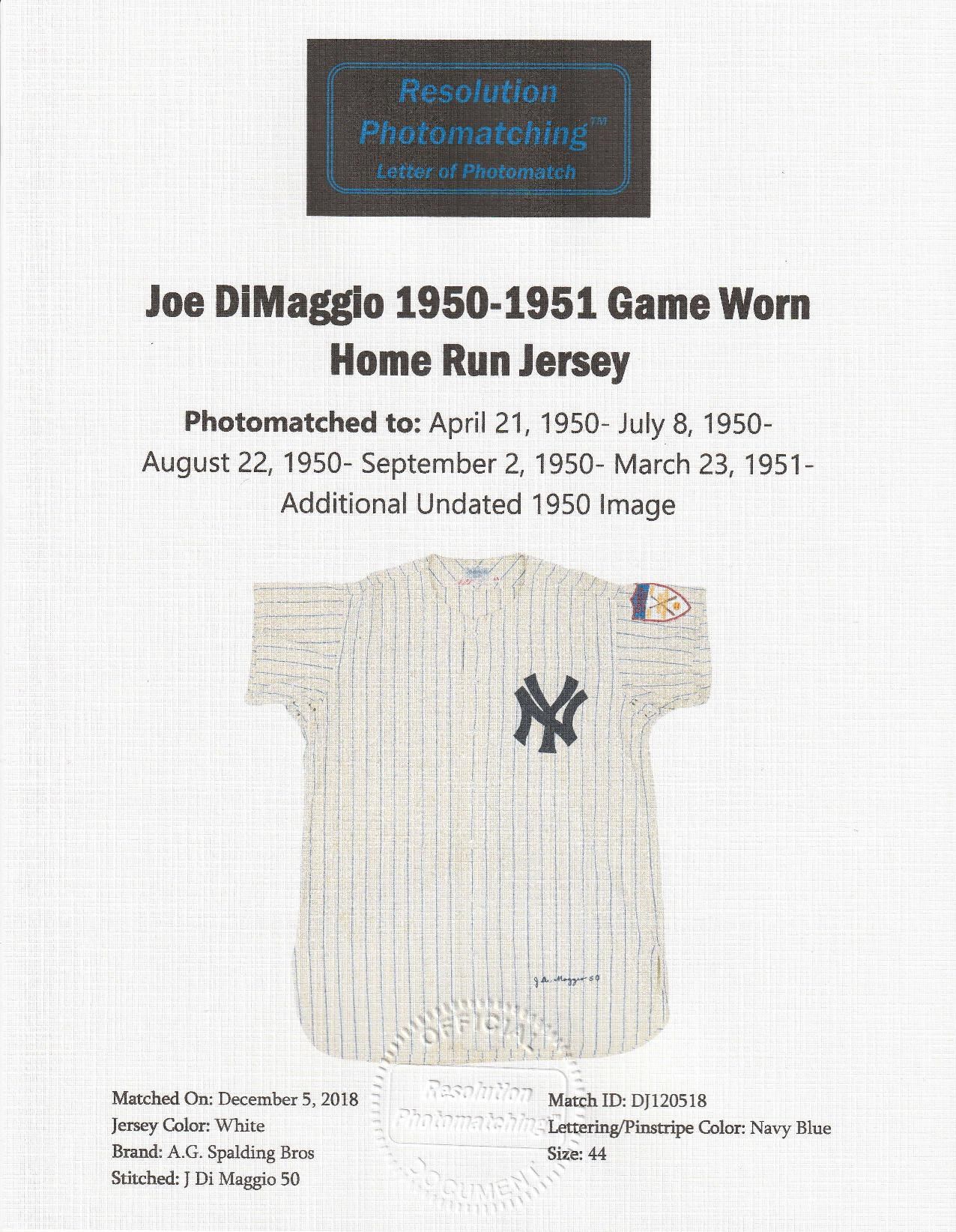 Joe DiMaggio Game Worn Old Timers Jersey