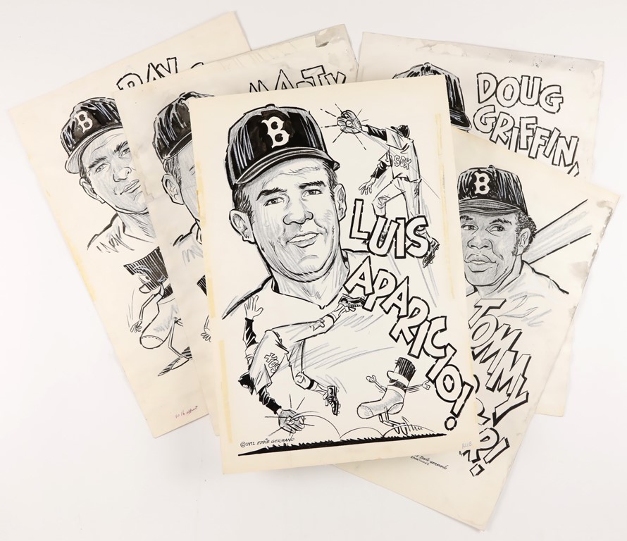 - 1971-1972 Boston Red Sox Full Page Vanity Drawings by Eddie Germano (5)