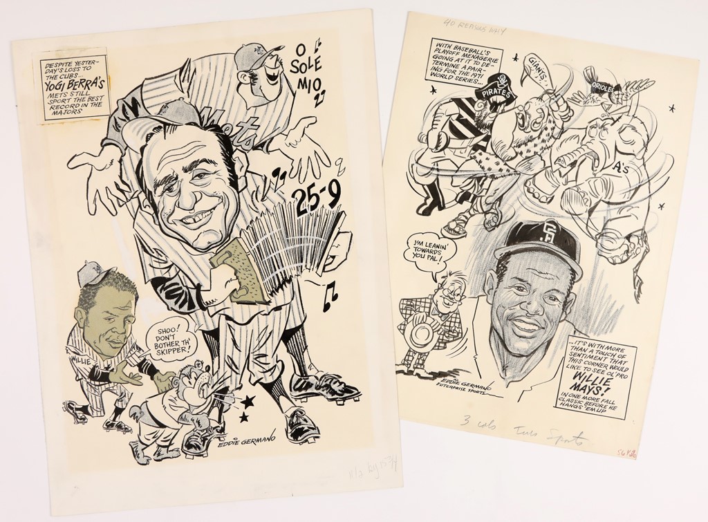 Eddie Germano - Mays, Berra, & The 1973 NY Mets Original Artwork by Eddie Germano