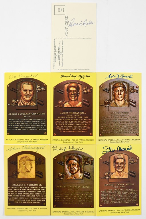 Collection of Signed Yellow Hall of Fame Plaque Postcards (39)