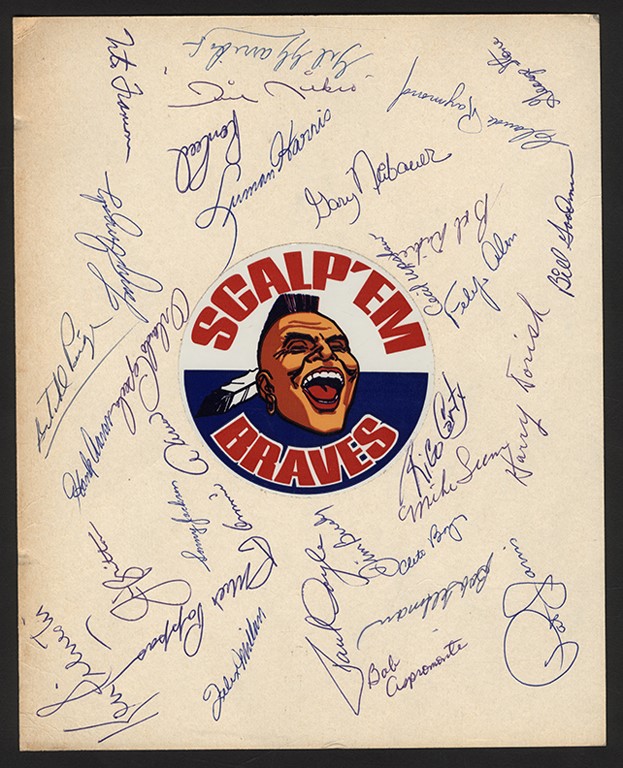 1969 Atlanta Braves Team Signed Sheet w/Satchel Paige